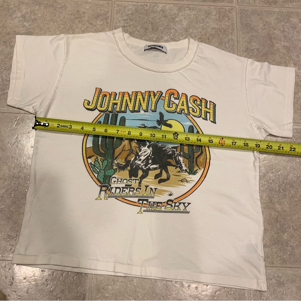 Daydreamer Johnny Cash Ghost Riders in the Sky Ivory Cropped Tee, Small - Picture 5 of 9